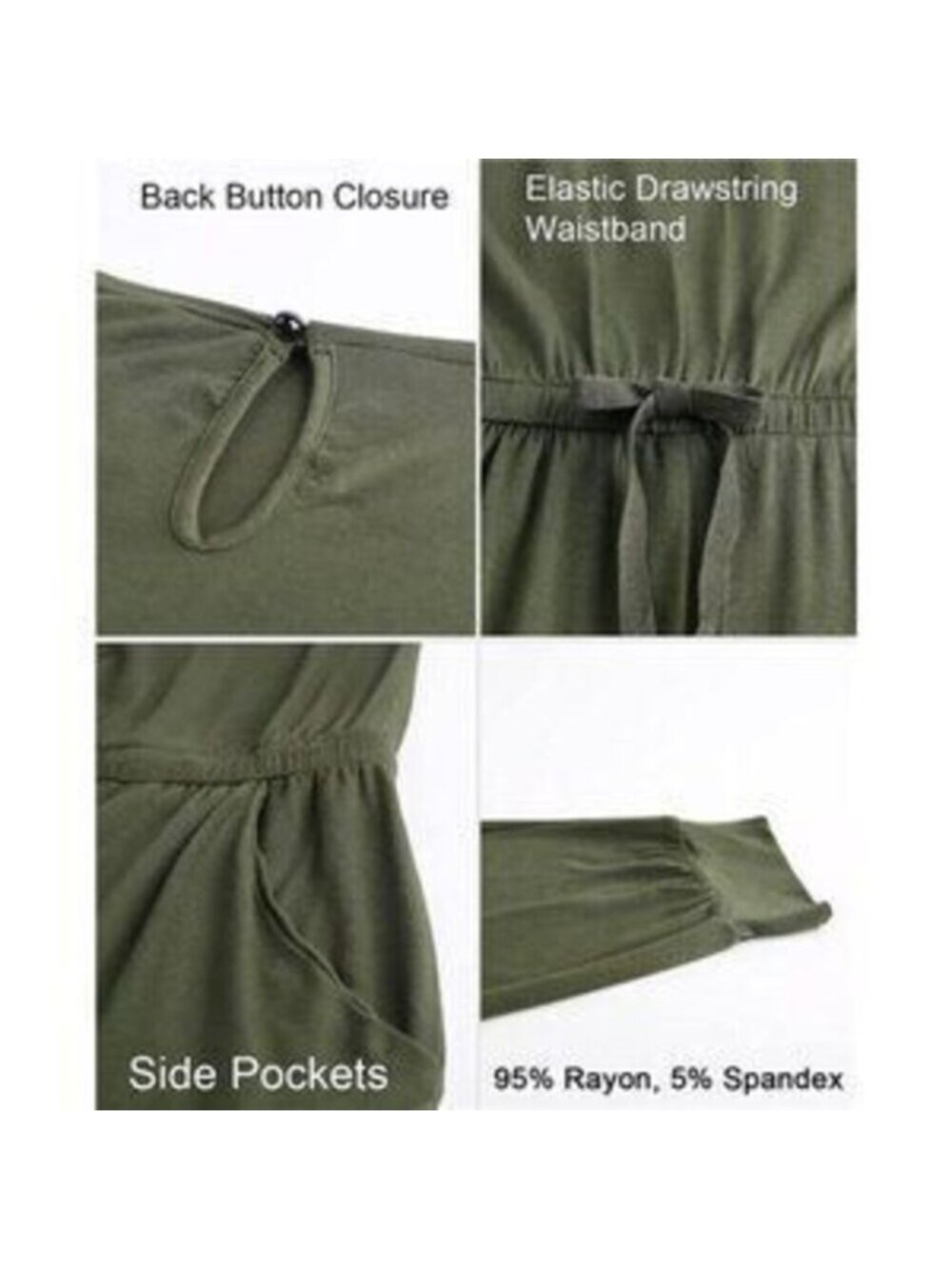 Women's Summer Jumpsuit Rompers Off Shoulder with Pockets, Army Green - Picture 5 of 5